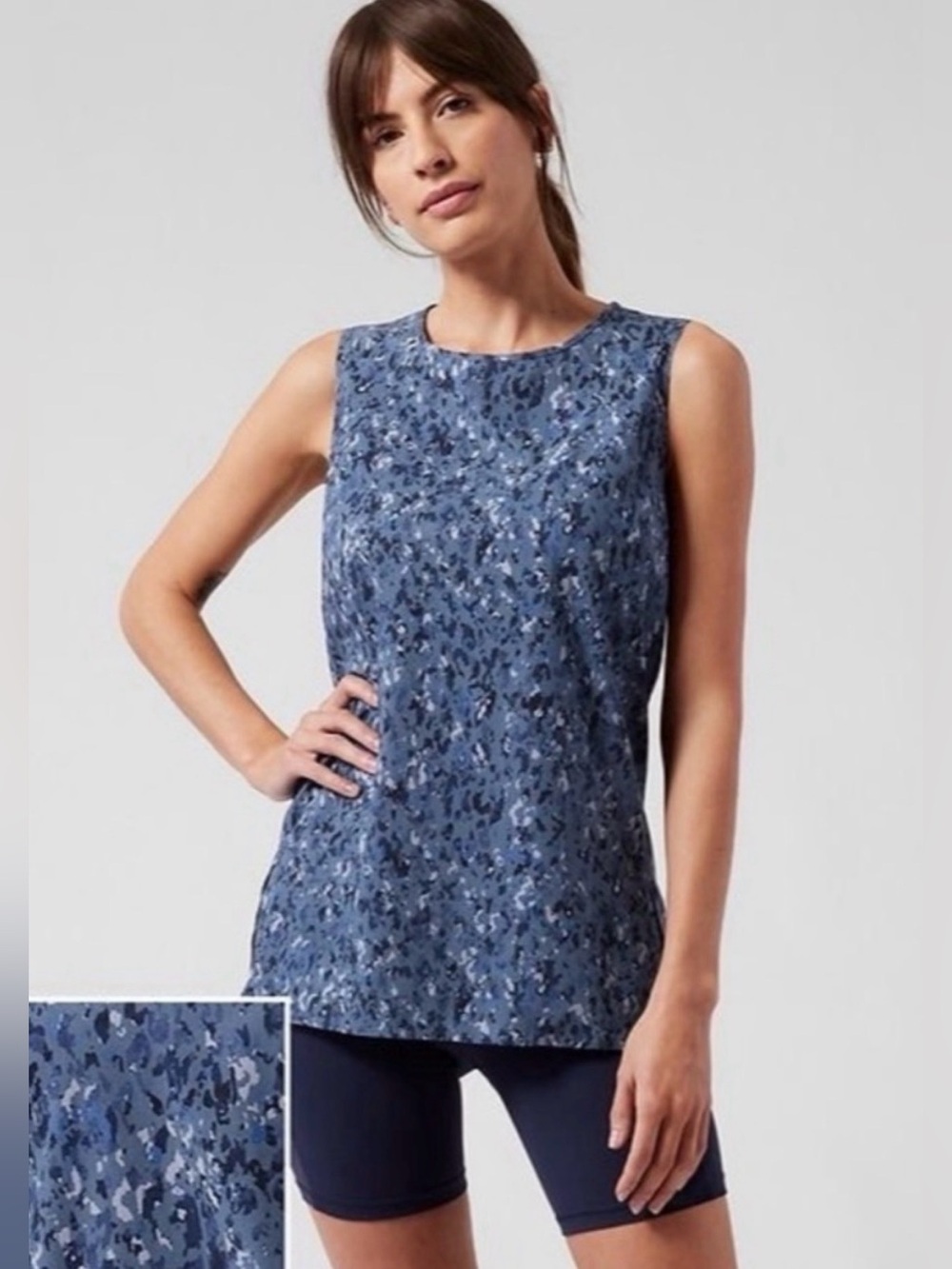 NWOT Athleta Zephyr Refine Blue & Navy Splatter Printed Tank Blouse 1X